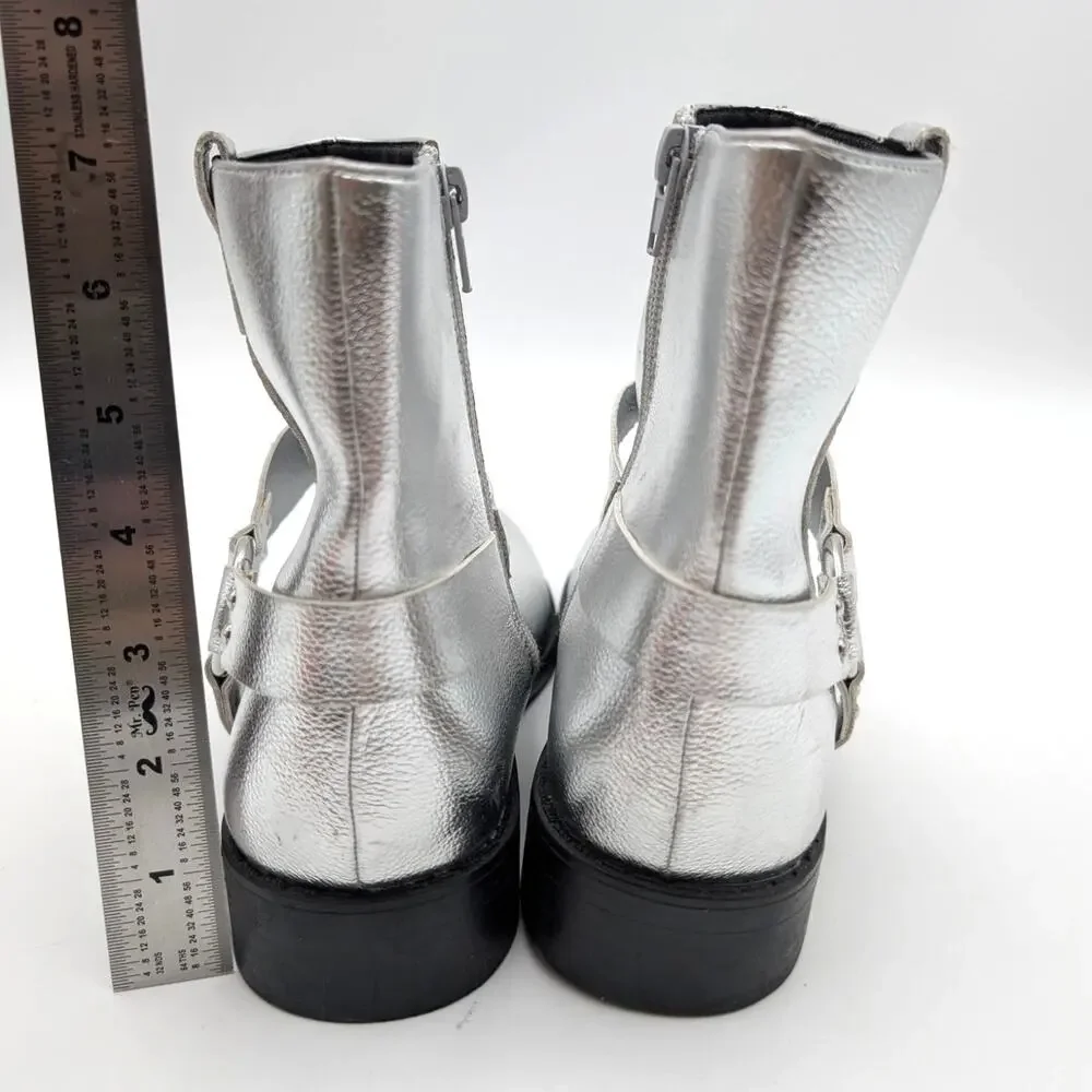 Dolce Vita Minnow Metallic Harness Bootie Side Zip Girls Silver Size US5